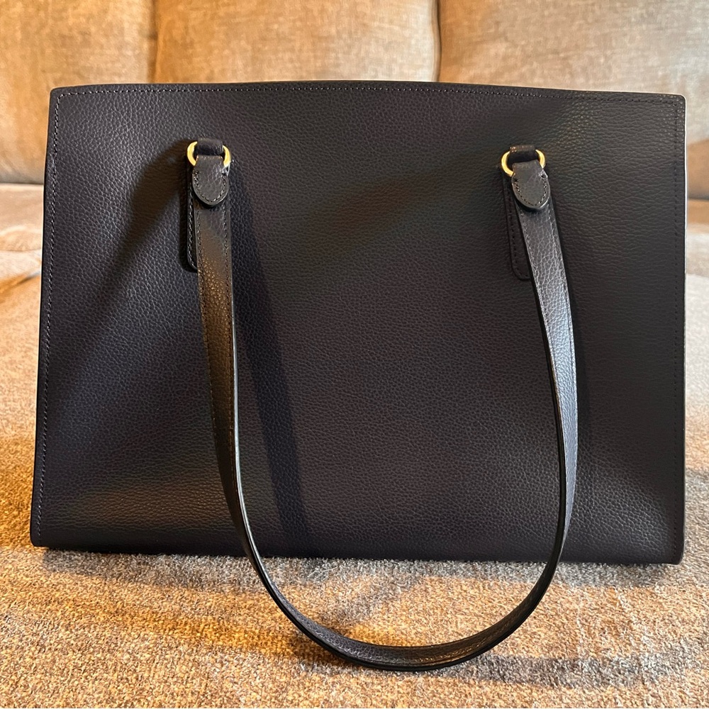 Coach Dark Blue Leather Tote with Gold Hardware—Beautiful! - Picture 2 of 8